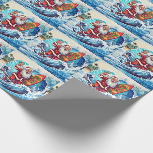 Santa surfing on big wave cadeaupapier (Hoek)