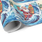 Santa surfing on big wave cadeaupapier (Rol Hoek)
