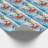 Santa surfing on big wave cadeaupapier (Hoek)