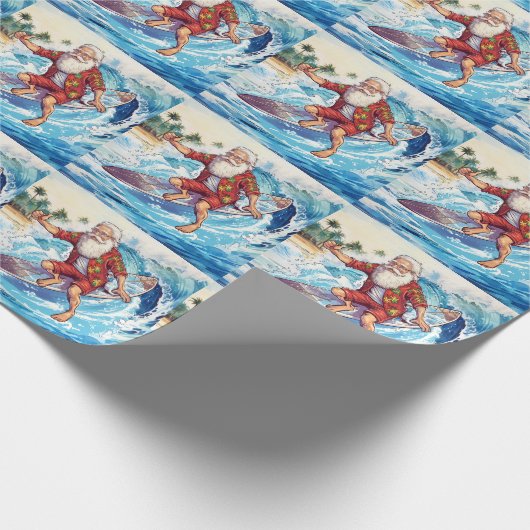 Santa surfing on big wave cadeaupapier (Hoek)