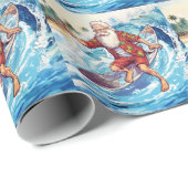 Santa surfing on big wave cadeaupapier (Rol Hoek)
