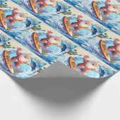 Santa surfing on big wave cadeaupapier (Hoek)
