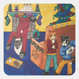 Santa Surprise katt rechthoekige sticker