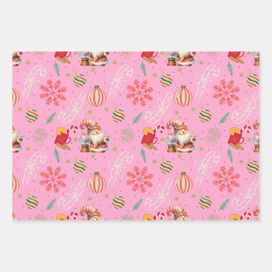 Santa & Sweet Holiday Pattern Gift Wrap Set Inpakpapier Vel (Voorkant)