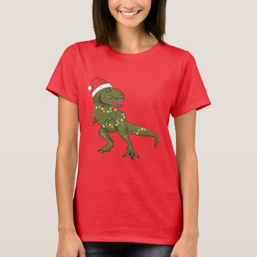 Santa T-Rex Dinosaur Kerstmis T-Shirt (Voorkant)