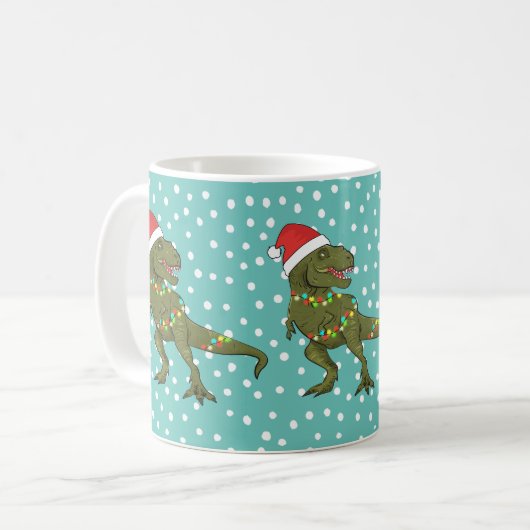 Santa T-Rex Dinosaur Mok kerstmis (Voorkant links)