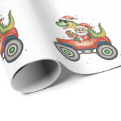 Santa T Rex Dinosaur Monster Truck Kerstmis Cadeaupapier (Rol Hoek)