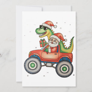 Santa T Rex Dinosaur Monster Truck Kerstmis Feestdagenkaart