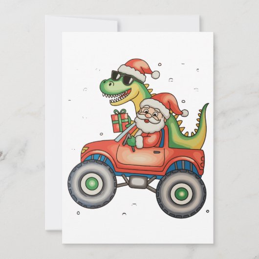 Santa T Rex Dinosaur Monster Truck Kerstmis Feestdagenkaart (Voorkant)