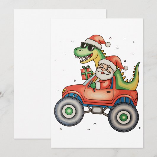 Santa T Rex Dinosaur Monster Truck Kerstmis Feestdagenkaart (Voorkant / Achterkant)