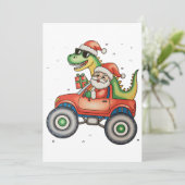 Santa T Rex Dinosaur Monster Truck Kerstmis Feestdagenkaart (Staand voorkant)