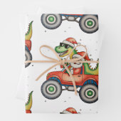 Santa T Rex Dinosaur Monster Truck Kerstmis Inpakpapier Vel (In situ)