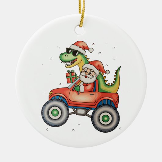 Santa T Rex Dinosaur Monster Truck Kerstmis Keramisch Ornament (Voorkant)
