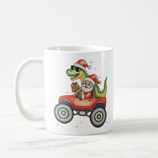 Santa T Rex Dinosaur Monster Truck Kerstmis Koffiemok (Links)