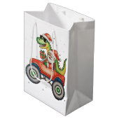 Santa T Rex Dinosaur Monster Truck Kerstmis Medium Cadeauzakje (Voorkant Gekanteld)