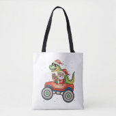 Santa T Rex Dinosaur Monster Truck Kerstmis Tote Bag (Voorkant)