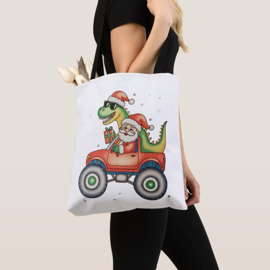 Santa T Rex Dinosaur Monster Truck Kerstmis Tote Bag (Dichtbij)
