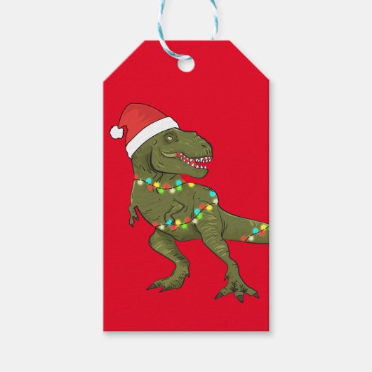 Santa T-Rex Dinosaurus Kerstmis Gift Label Cadeaulabel (Voorkant)