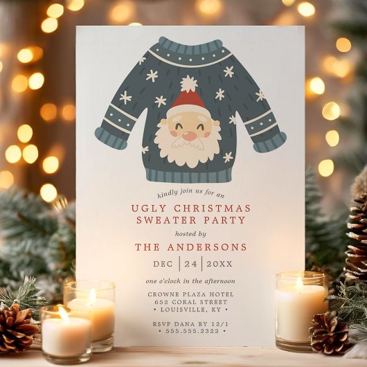 Santa Tacky Ugly kerstSweater Party Kaart