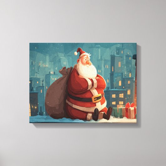 Santa Taking a Rooftop Break – Cozy Christmas Nigh Canvas Afdruk (Voorkant)