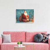 Santa Taking a Rooftop Break – Cozy Christmas Nigh Canvas Afdruk (Insitu (Woonkamer))