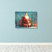 Santa Taking a Rooftop Break – Cozy Christmas Nigh Canvas Afdruk (Insitu (Houten vloer))