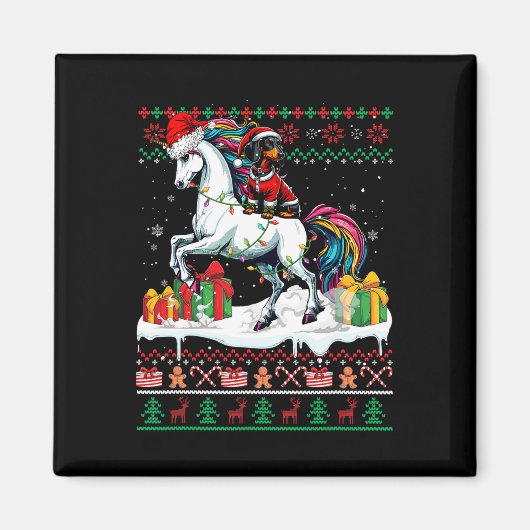 Santa Teckel Rijdende Eenhoorn Kersttrui L Magneet (Voorkant)