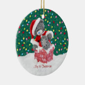 Santa Teddy Bear, eerste kerstversiering Keramisch Ornament (Rechts)