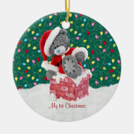 Santa Teddy Bear, eerste kerstversiering Keramisch Ornament