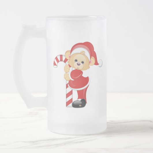 Santa Teddy Bear en Candycane Matglas Bierpul (Links)