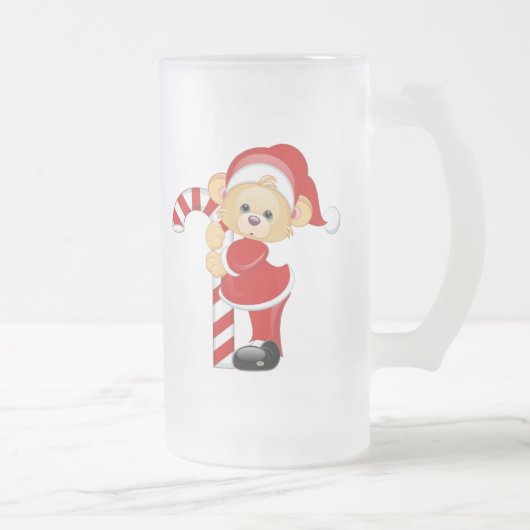 Santa Teddy Bear en Candycane Matglas Bierpul (Rechts)