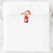 Santa Teddy Bear en Candycane Ronde Sticker (Tas)