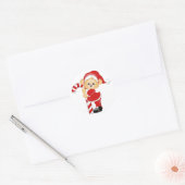 Santa Teddy Bear en Candycane Ronde Sticker (Envelop)