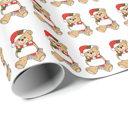 Santa Teddy Bear Kerstcadeaupapier Cadeaupapier (Rol Hoek)