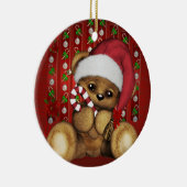 Santa Teddy Bear met snoepriet Keramisch Ornament (Rechts)