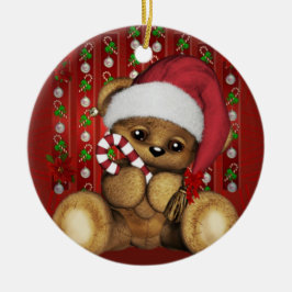 Santa Teddy Bear met snoepriet Keramisch Ornament