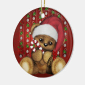 Santa Teddy Bear met snoepriet Keramisch Ornament (Links)