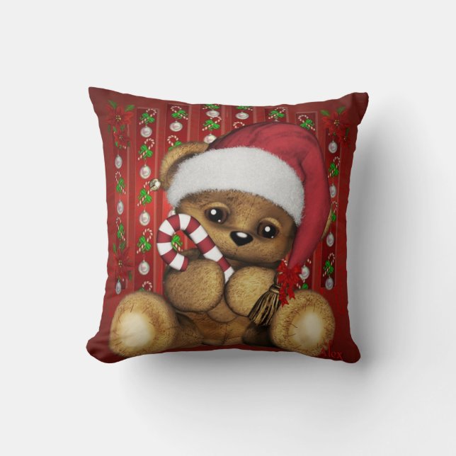 Santa Teddy Bear met snoepriet Kussen (Voorkant)