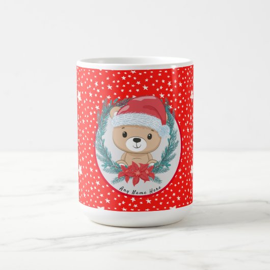 Santa Teddy Bear Rode en Witte Ster Kerstmis Koffiemok (Center)