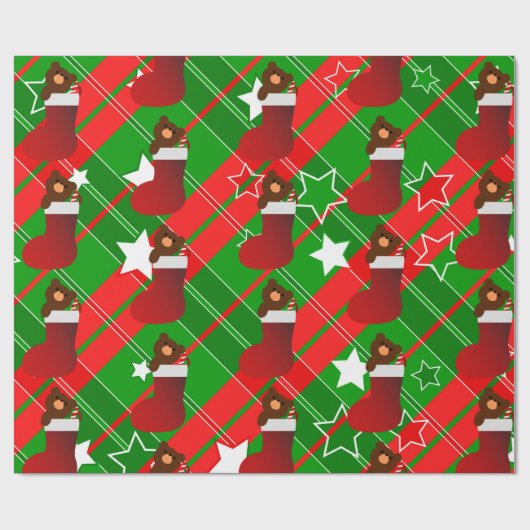 Santa Teddy beer in kerstmis Cadeaupapier (Vlak)