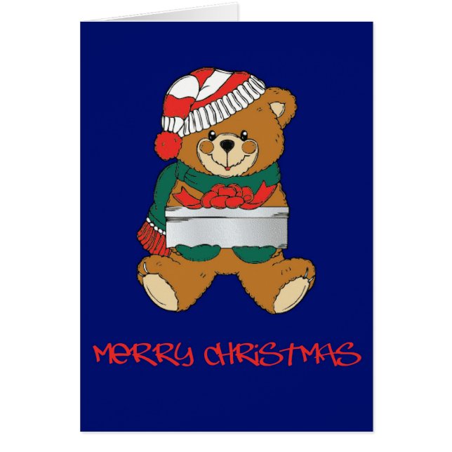Santa Teddy met Cadeau kerstkaart (Voorkant)