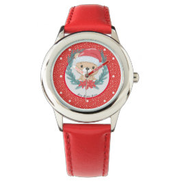 Santa Teddy Rode en witte sterren Vrolijk Kerstfee Horloge