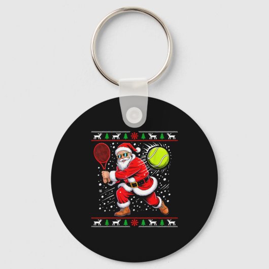 Santa Tennis Player Christmas Xmas Funny Holiday M Sleutelhanger (Voorkant)