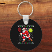 Santa Tennis Player Christmas Xmas Funny Holiday M Sleutelhanger (Voorkant)