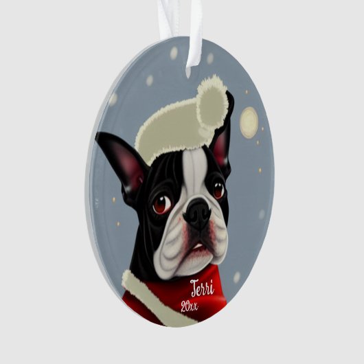 Santa Terrier, Kerstmis, hond Ornament (voorkant)