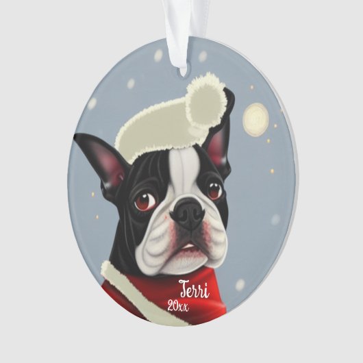 Santa Terrier, Kerstmis, hond Ornament (voorkant)