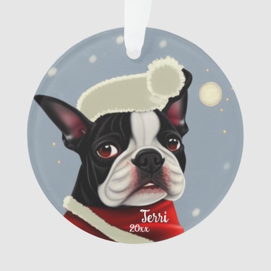 Santa Terrier, Kerstmis, hond Ornament (voorkant)