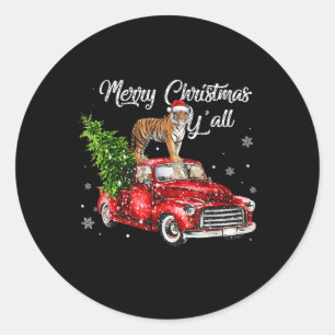 Santa Tiger Ride Rode Vrachtwagen Lelijke Trui Ker Ronde Sticker