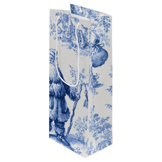 Santa Toile Wijn Cadeautas (Voorkant Gekanteld)