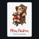Santa Traditional Christmas Feestdagenkaart<br><div class="desc">Een platte kerstkaart met een afbeelding in  stijl met een klassieke kerstman die in een ouderwetse armstoel zit. Heerlijk traditioneel kerstontwerp.</div>